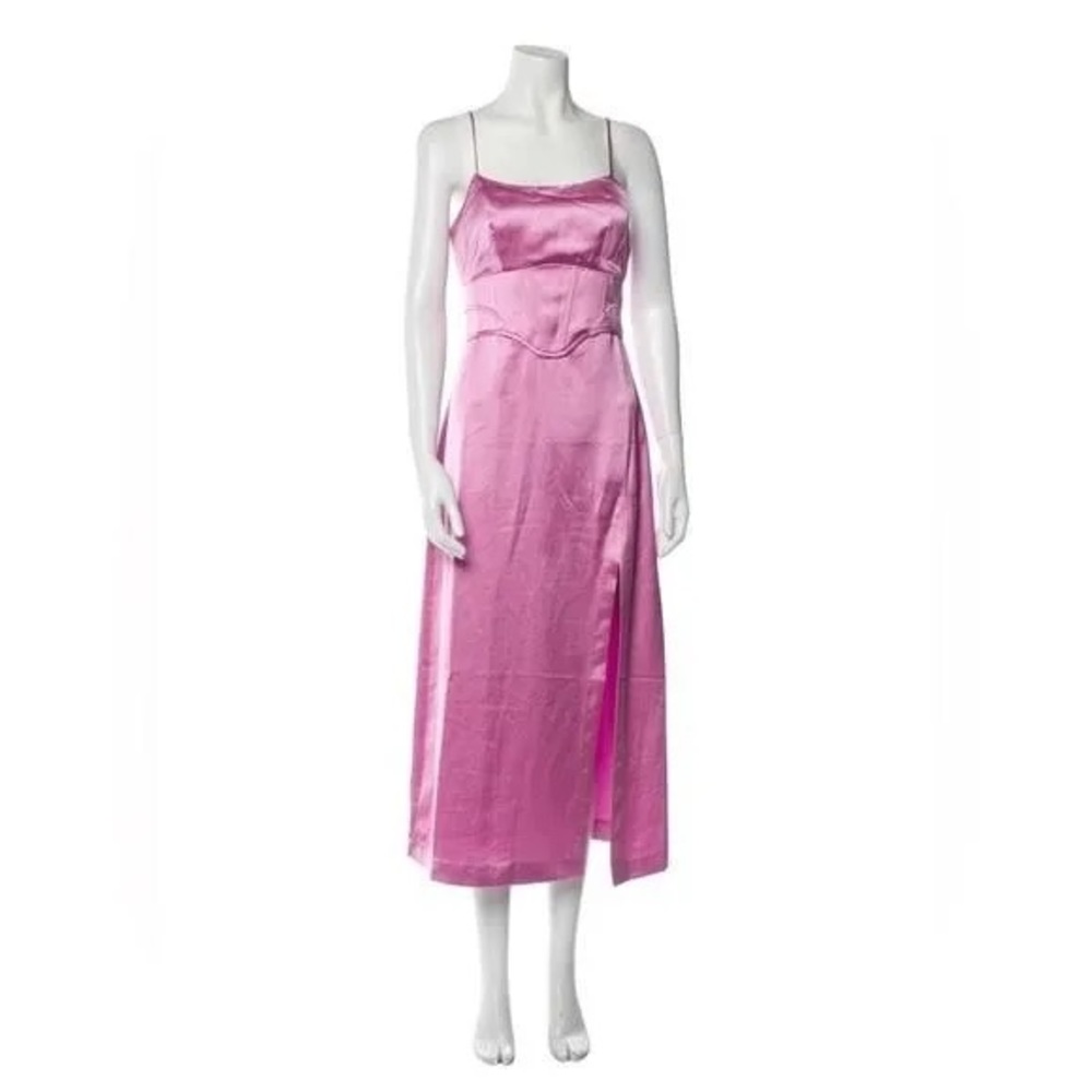 JASON WU Satin Slip Midi Corset Dress with Square Neckline - Size Large, Pink